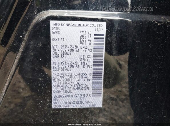 5N1DR2MM0JC627325 2018 NISSAN PATHFINDER Black ძრავის განყოფილების ხედი
