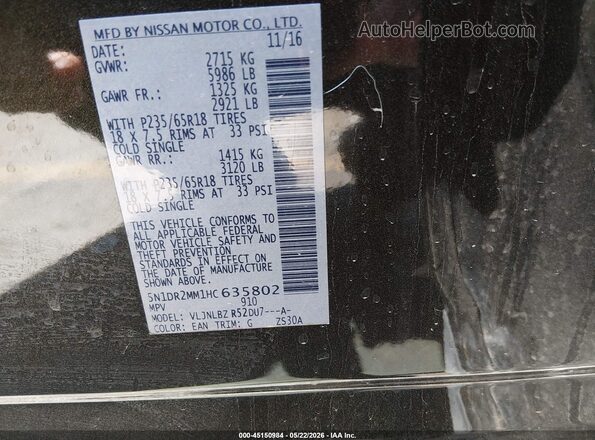 5N1DR2MM1HC635802 2017 NISSAN PATHFINDER Green Engine compartment view