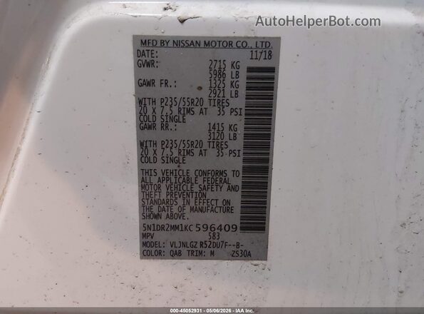 5N1DR2MM1KC596409 2019 NISSAN PATHFINDER White Widok komory silnika