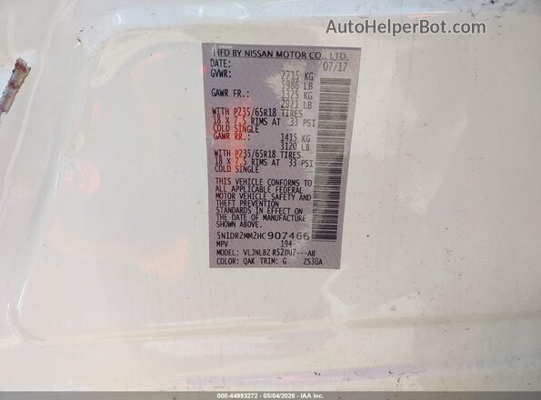 5N1DR2MM2HC907466 2017 NISSAN PATHFINDER White Вид підкапотного простору