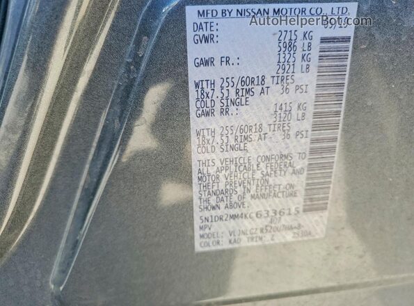 5N1DR2MM4KC633615 2019 NISSAN PATHFINDER Charcoal 