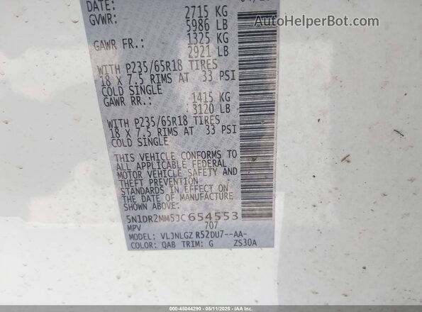5N1DR2MM5JC654553 2018 NISSAN PATHFINDER White Widok komory silnika