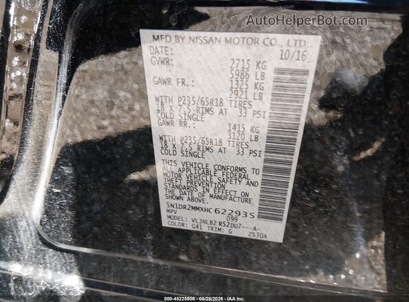5N1DR2MMXHC622935 2017 NISSAN PATHFINDER Black 