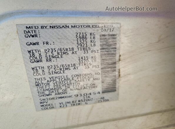 5N1DR2MMXHC910454 2017 NISSAN PATHFINDER Silver 