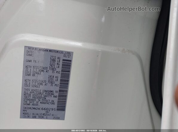 5N1DR2MN2HC660295 2017 NISSAN PATHFINDER White ძრავის განყოფილების ხედი