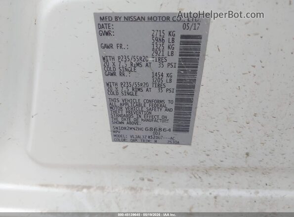5N1DR2MN2HC686864 2017 NISSAN PATHFINDER White Engine compartment view