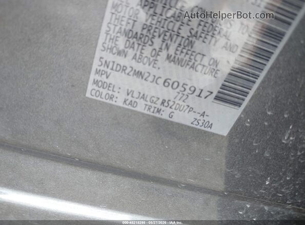 5N1DR2MN2JC605917 2018 NISSAN PATHFINDER Gray Вид підкапотного простору