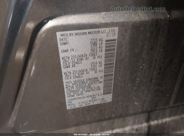 5N1DR2MN2KC649711 2019 NISSAN PATHFINDER Gray Շարժիչի բաժամունքի տեսք