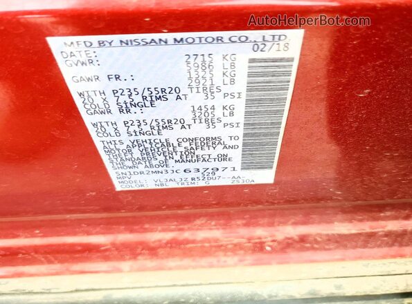 5N1DR2MN3JC637971 2018 NISSAN PATHFINDER Красный Вид подкапотного пространства