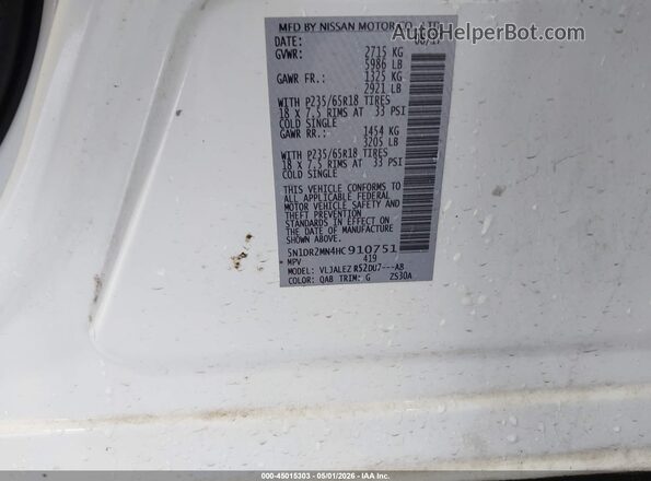 5N1DR2MN4HC910751 2017 NISSAN PATHFINDER White Engine compartment view