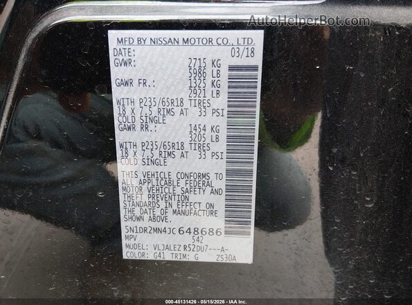 5N1DR2MN4JC648686 2018 NISSAN PATHFINDER Black ძრავის განყოფილების ხედი