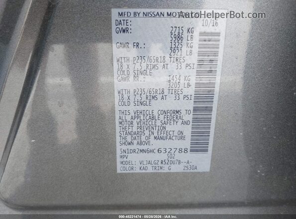 5N1DR2MN6HC632788 2017 NISSAN PATHFINDER Gray Շարժիչի բաժամունքի տեսք