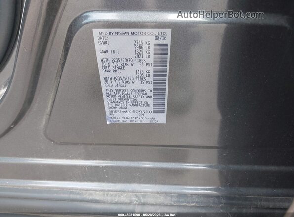 5N1DR2MN8HC609500 2017 NISSAN PATHFINDER Серый 