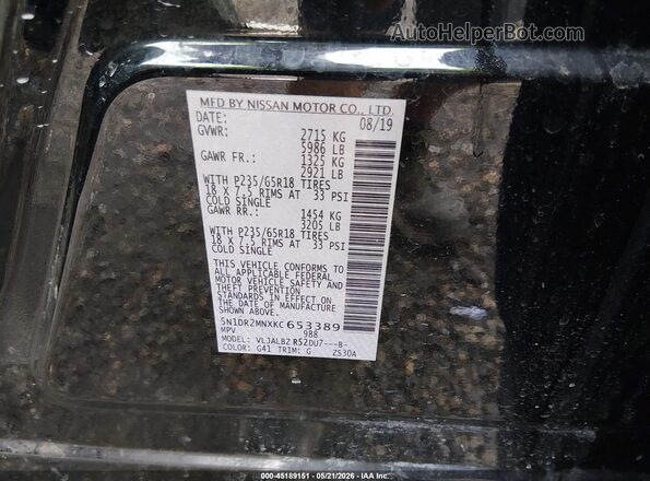 5N1DR2MNXKC653389 2019 NISSAN PATHFINDER Black Vista del compartimento del motor