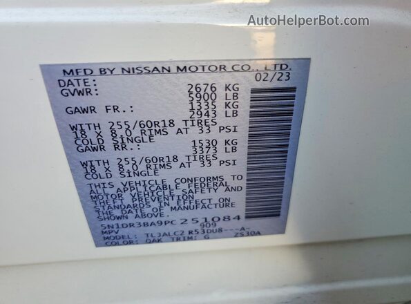 5N1DR3BA9PC251084 2023 NISSAN PATHFINDER White 