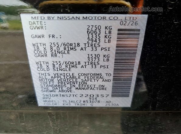 5N1DR3BS2TC220357 2026 NISSAN PATHFINDER Black 