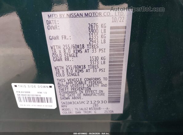 5N1DR3CA5PC212930 2023 NISSAN PATHFINDER Green Widok komory silnika