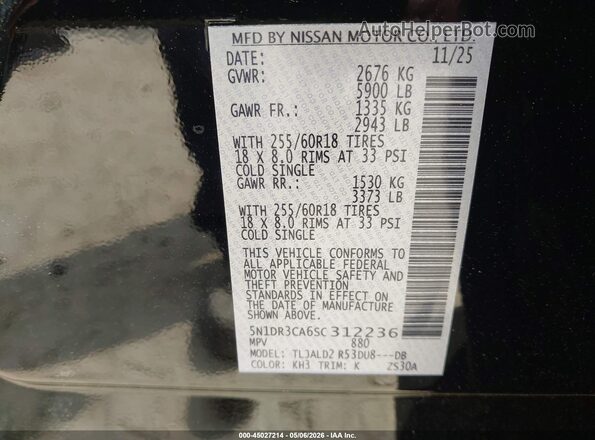 5N1DR3CA6SC312236 2025 NISSAN PATHFINDER Black 
