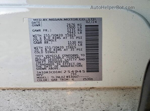 5N1DR3CD1RC254945 2024 NISSAN PATHFINDER White 