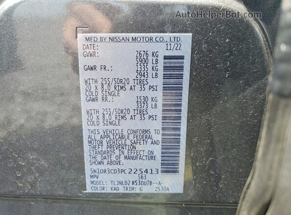 5N1DR3CD3PC225413 2023 NISSAN PATHFINDER Gray Widok naklejki z numerem VIN