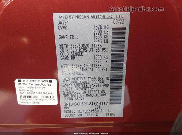5N1DR3CD6PC207407 2023 NISSAN PATHFINDER Красный Вид подкапотного пространства