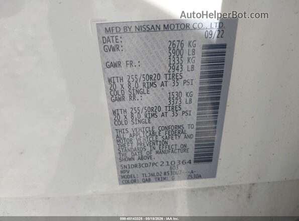 5N1DR3CD7PC210364 2023 NISSAN PATHFINDER White ძრავის განყოფილების ხედი