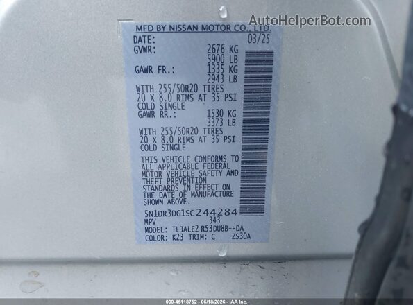 5N1DR3DG1SC244284 2025 NISSAN PATHFINDER Silver ძრავის განყოფილების ხედი