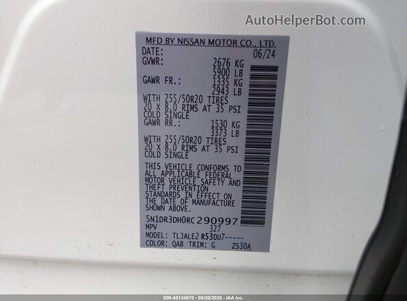 5N1DR3DH0RC290997 2024 NISSAN PATHFINDER Белый Вид подкапотного пространства