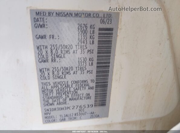 5N1DR3DH3PC276539 2023 NISSAN PATHFINDER White Engine compartment view
