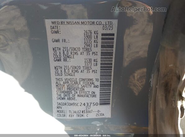 5N1DR3DH9SC243750 2025 NISSAN PATHFINDER Серый 
