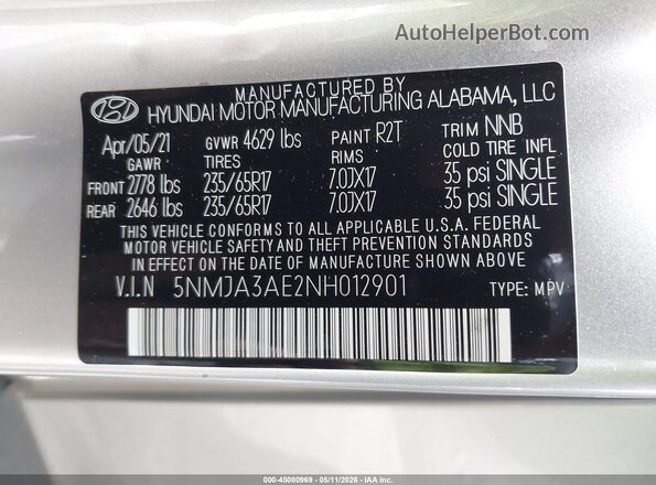 5NMJA3AE2NH012901 2022 HYUNDAI TUCSON Silver Engine compartment view