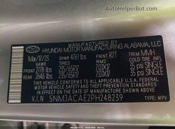 5NMJACAE2PH248239 2023 HYUNDAI TUCSON Gray ძრავის განყოფილების ხედი