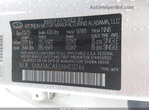 5NMJACAE5NH012746 2022 HYUNDAI TUCSON White Engine compartment view