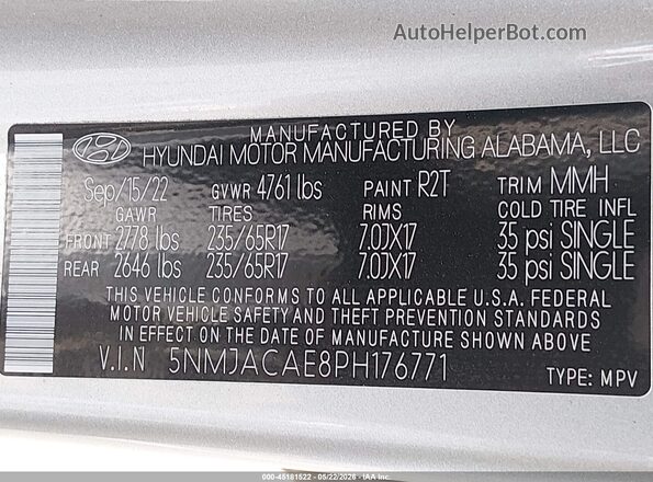 5NMJACAE8PH176771 2023 HYUNDAI TUCSON Silver Շարժիչի բաժամունքի տեսք