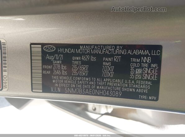 5NMJB3AE0NH043089 2022 HYUNDAI TUCSON Silver Շարժիչի բաժամունքի տեսք