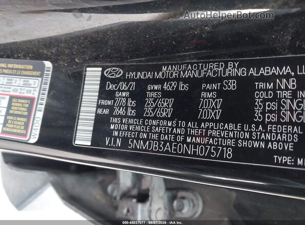 5NMJB3AE0NH075718 2022 HYUNDAI TUCSON Черный Вид подкапотного пространства