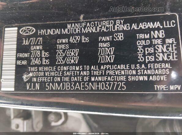 5NMJB3AE5NH037725 2022 HYUNDAI TUCSON Черный Вид подкапотного пространства
