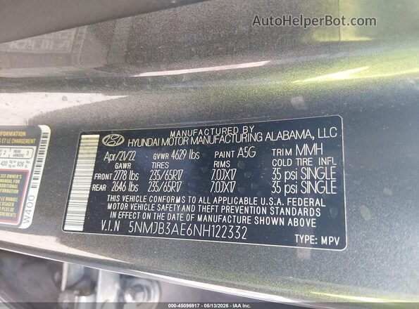 5NMJB3AE6NH122332 2022 HYUNDAI TUCSON Серый Вид подкапотного пространства