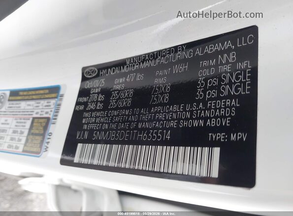 5NMJB3DE1TH635514 2026 HYUNDAI TUCSON White Vista del compartimento del motor