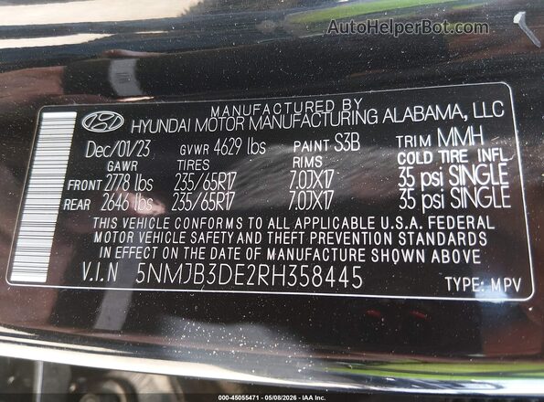 5NMJB3DE2RH358445 2024 HYUNDAI TUCSON Black Engine compartment view