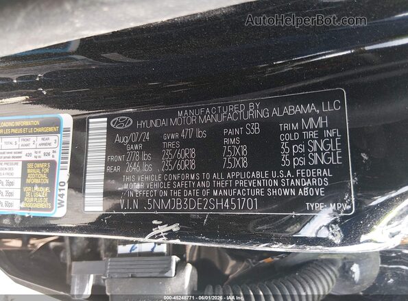 5NMJB3DE2SH451701 2025 HYUNDAI TUCSON Black Widok komory silnika