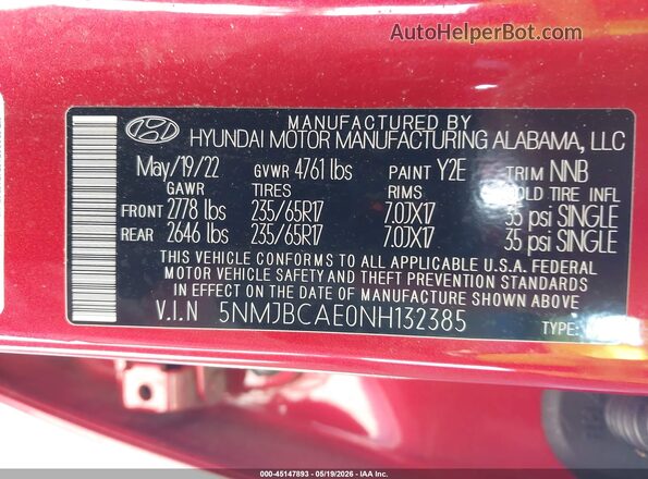 5NMJBCAE0NH132385 2022 HYUNDAI TUCSON Burgundy Вид підкапотного простору