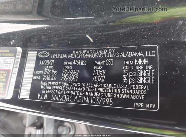 5NMJBCAE1NH037995 2022 HYUNDAI TUCSON Black Engine compartment view