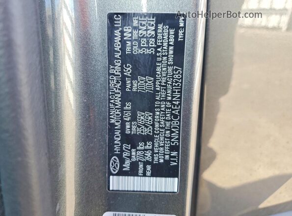 5NMJBCAE4NH132857 2022 HYUNDAI TUCSON Gray Widok naklejki z numerem VIN