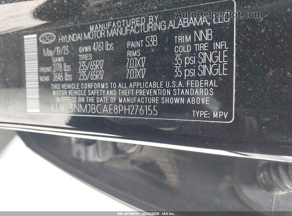 5NMJBCAE8PH276155 2023 HYUNDAI TUCSON Black Widok komory silnika