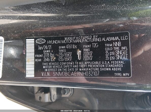 5NMJBCAE9NH032107 2022 HYUNDAI TUCSON Gray 