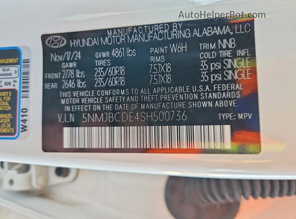 5NMJBCDE4SH500736 2025 HYUNDAI TUCSON White 