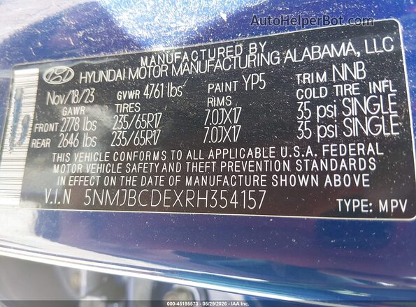 5NMJBCDEXRH354157 2024 HYUNDAI TUCSON Blue Вид підкапотного простору