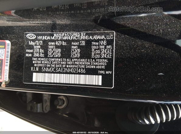 5NMJC3AE2NH023486 2022 HYUNDAI TUCSON Black Engine compartment view