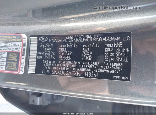 5NMJC3AEXNH048264 2022 HYUNDAI TUCSON Gray ძრავის განყოფილების ხედი